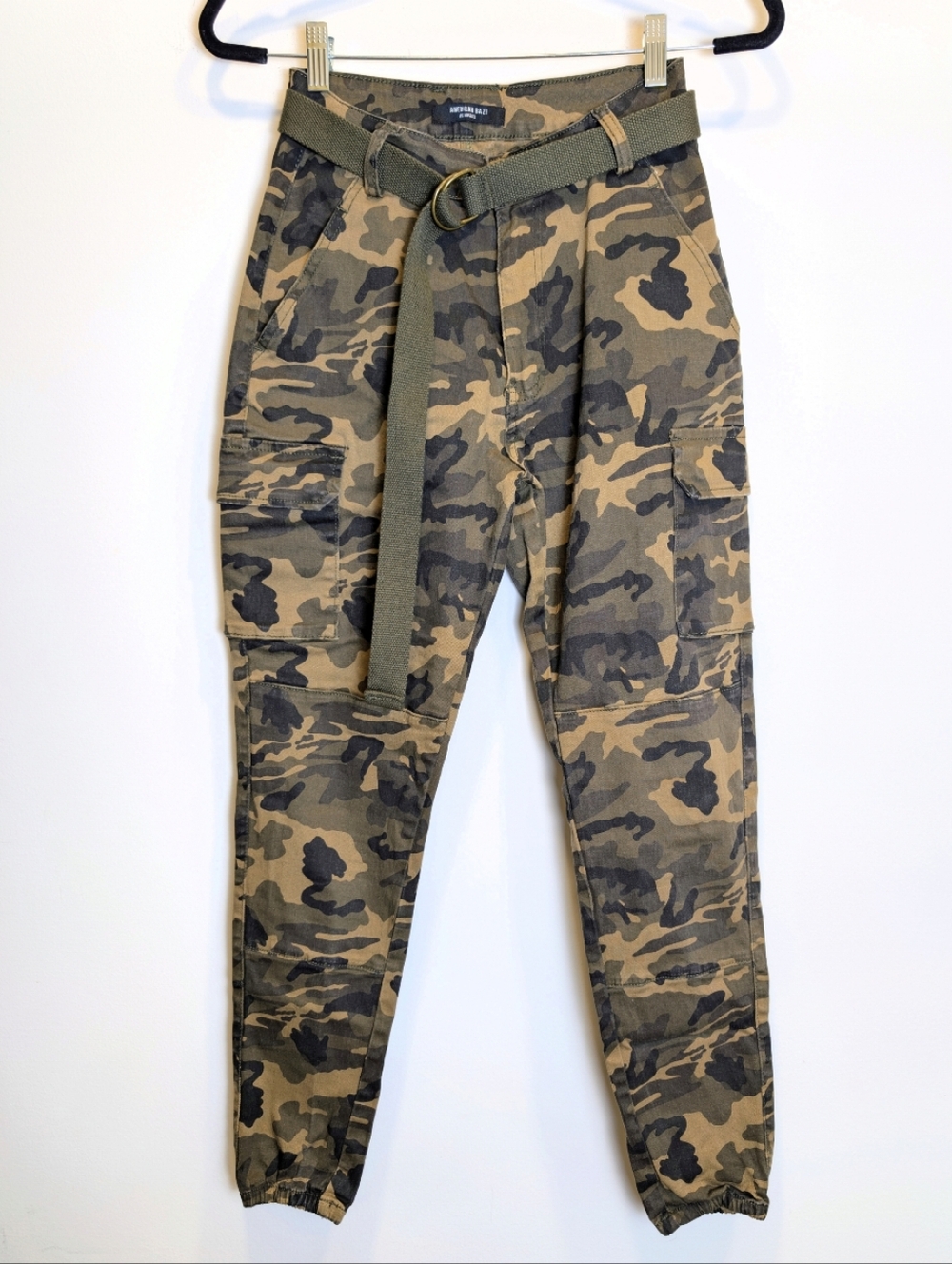 American Bazi Army Green Tan Camouflage Cargo Pockets Jogger Pants Size Medium